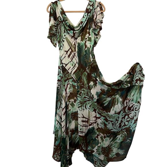 Robbie Bee asymmetrical hem cowl neck flutter Sleeve bias cut maxi dress vintage - Picture 1 of 10